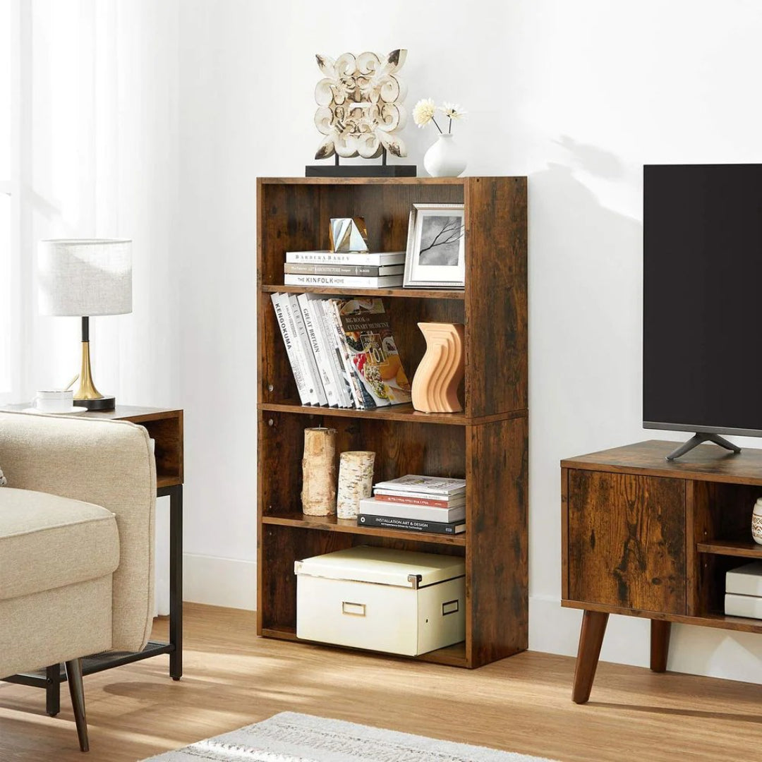 4 Tier Bookcase With Adjustable Shelves, 42.3 Inch Storage Shelf
