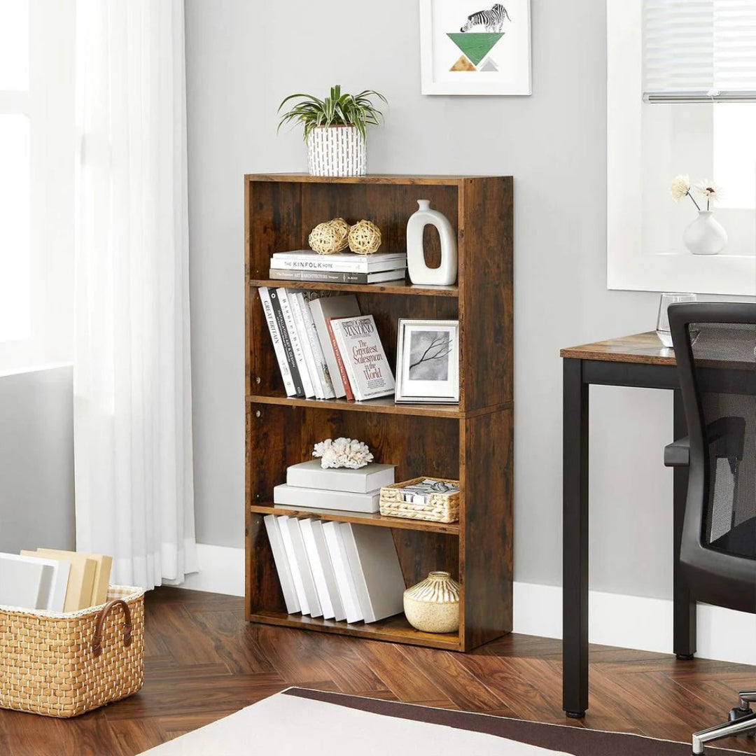 4 Tier Open Bookcase With Adjustable Storage Shelves