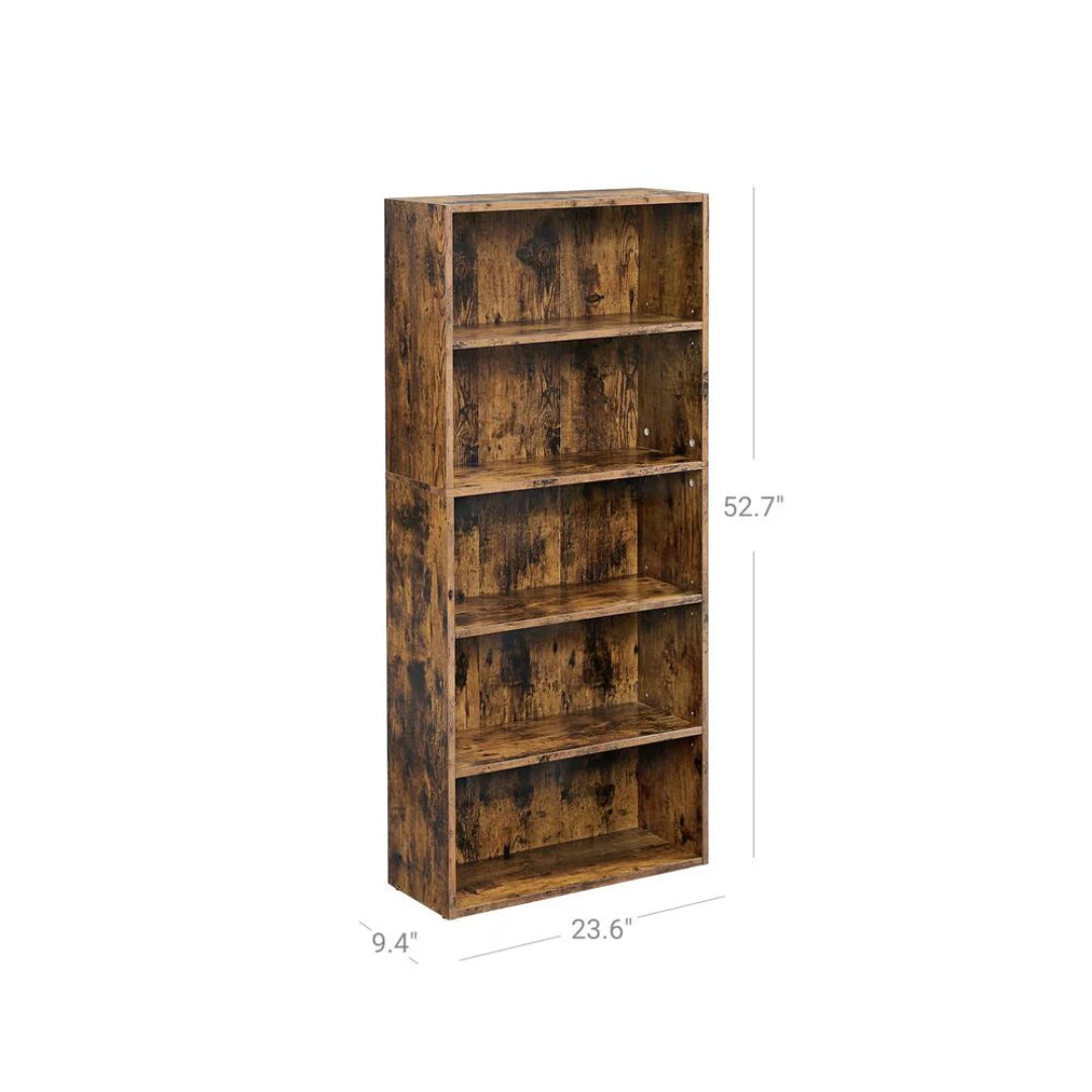 5 Tier Bookcase With Adjustable Shelves, 52.7 Inch Storage Shelf