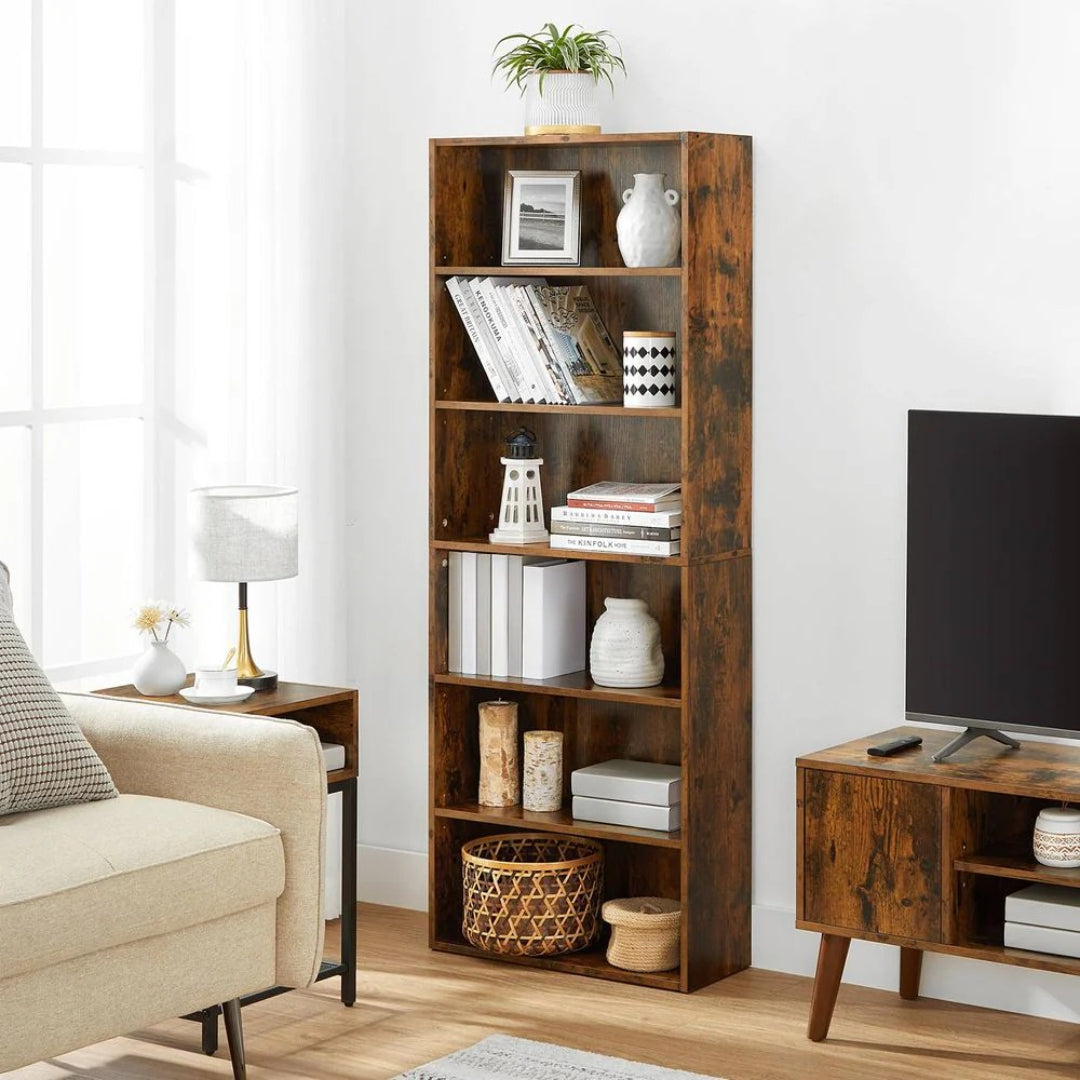 6 Tier Open Bookcase With Adjustable Storage Shelves