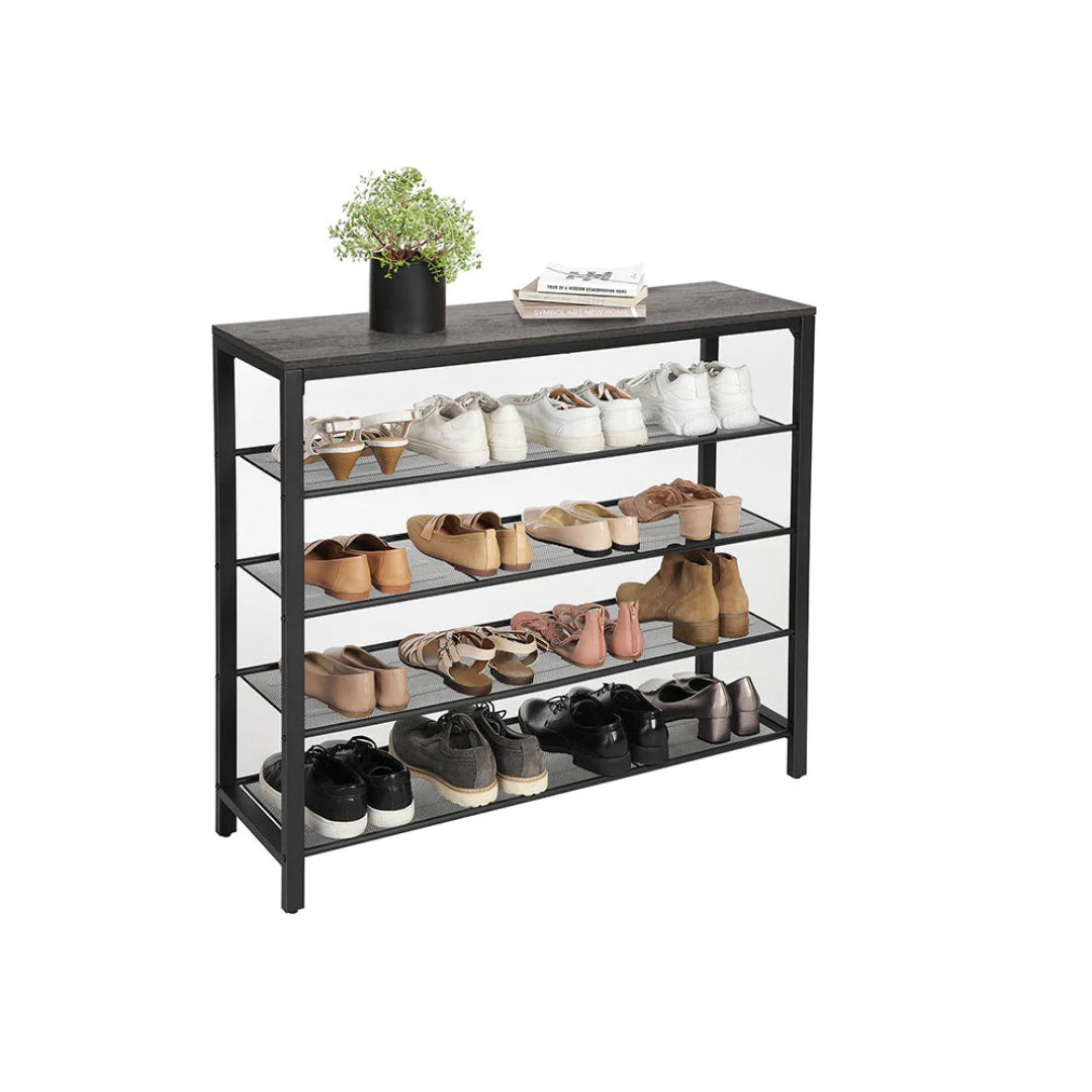 5 Tier Shoe Rack With Mesh Shelves & Storage Top Organizer