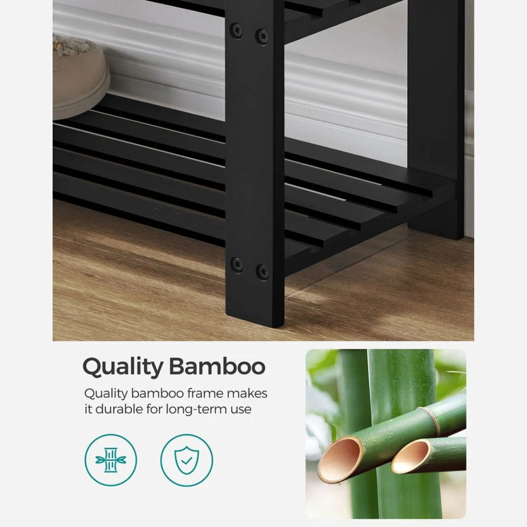 Shoe Organizer Bench With Cushion & 2 Shelves, 28 Inch Unit