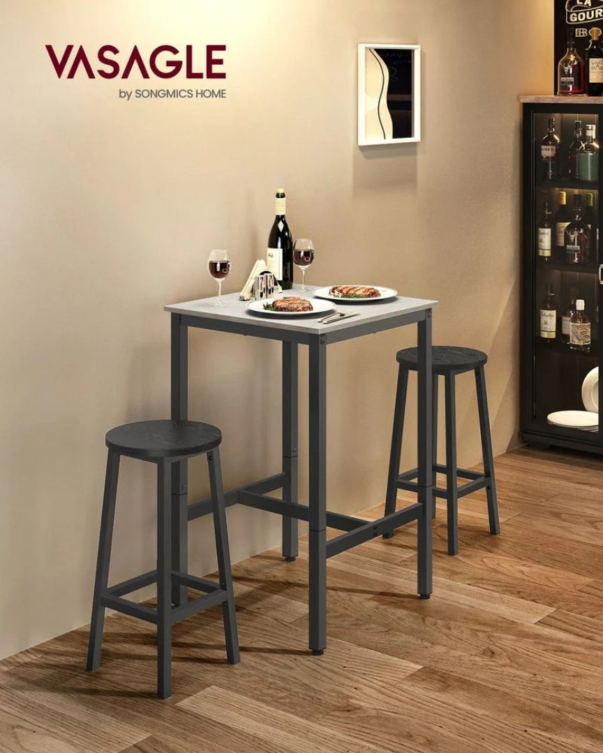 High Top Bar Table, Industrial Square Pub Table with Steel Frame