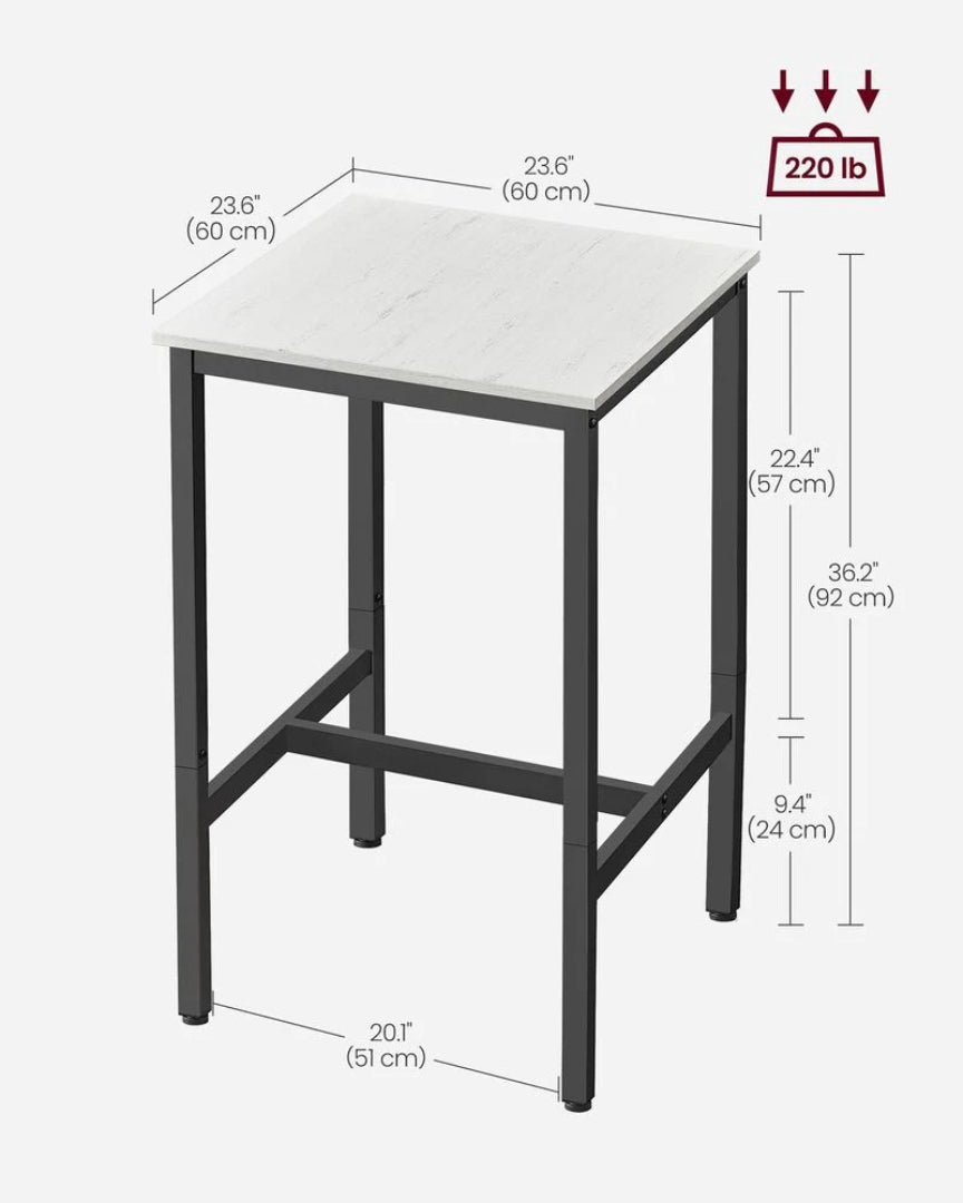 High Top Bar Table with Steel Frame, Industrial Square Pub Table