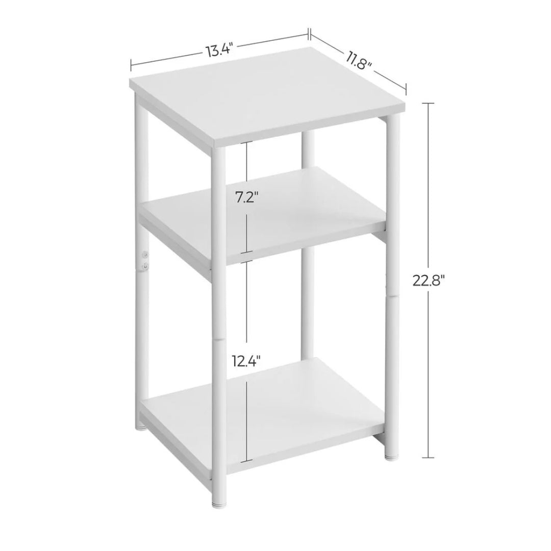 Small 3-Tier End Table with Open Storage, Industrial Side Table