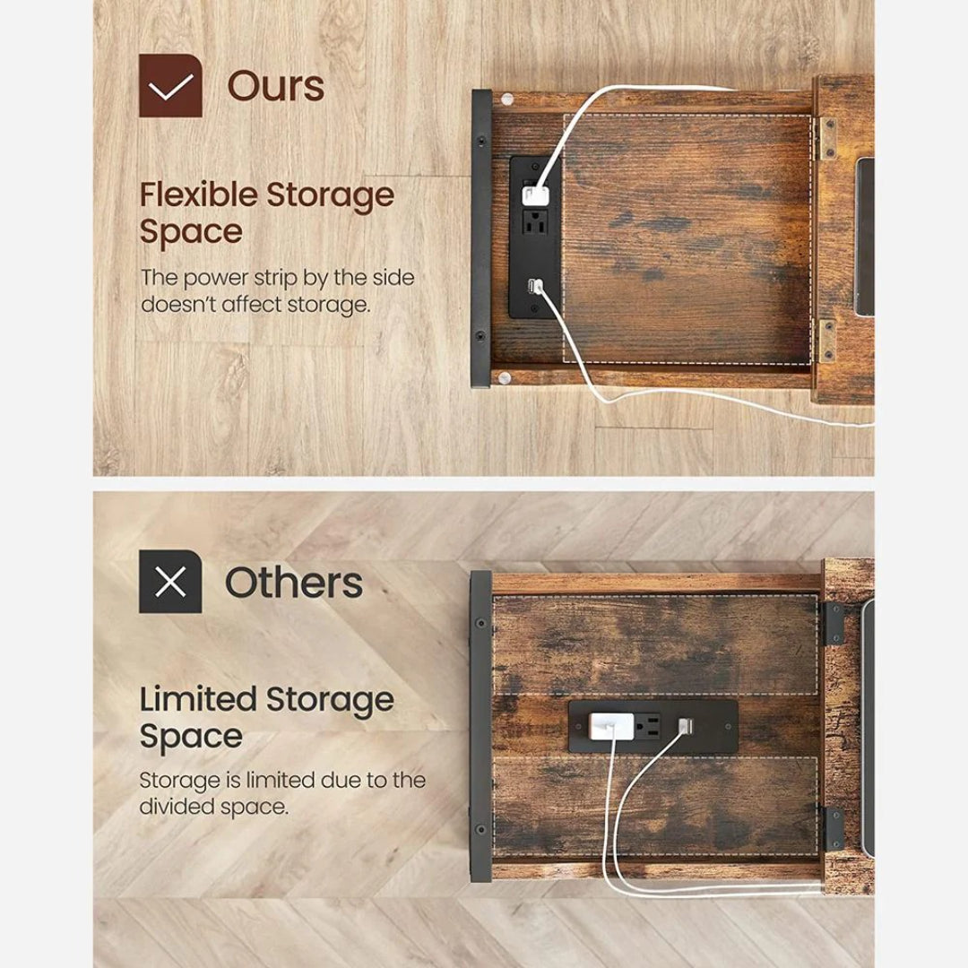 End Table With USB Ports And Power Outlets Storage Shelf