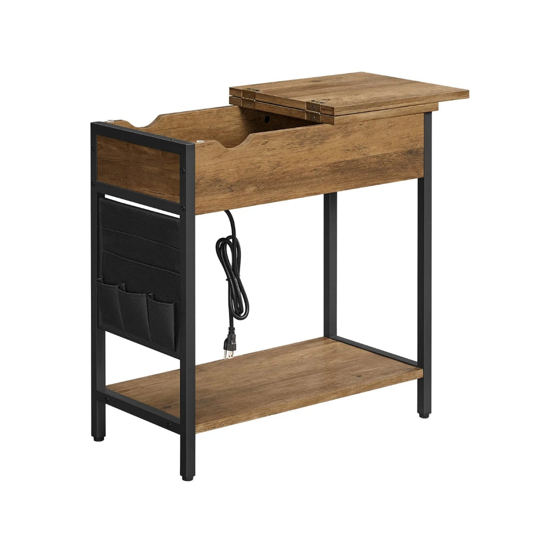 End Table With USB Ports And Power Outlets Storage Shelf