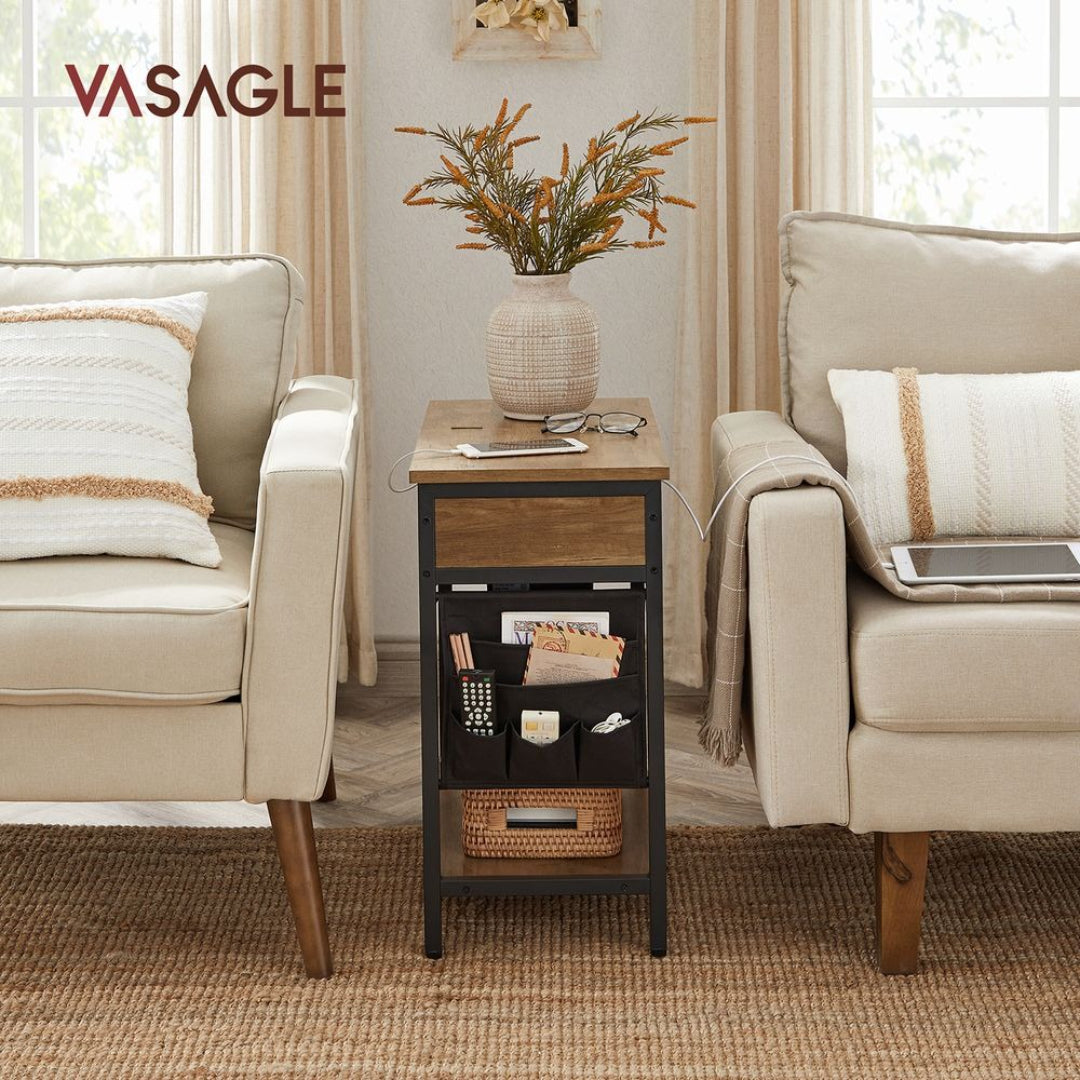 End Table With USB Ports And Power Outlets Storage Shelf