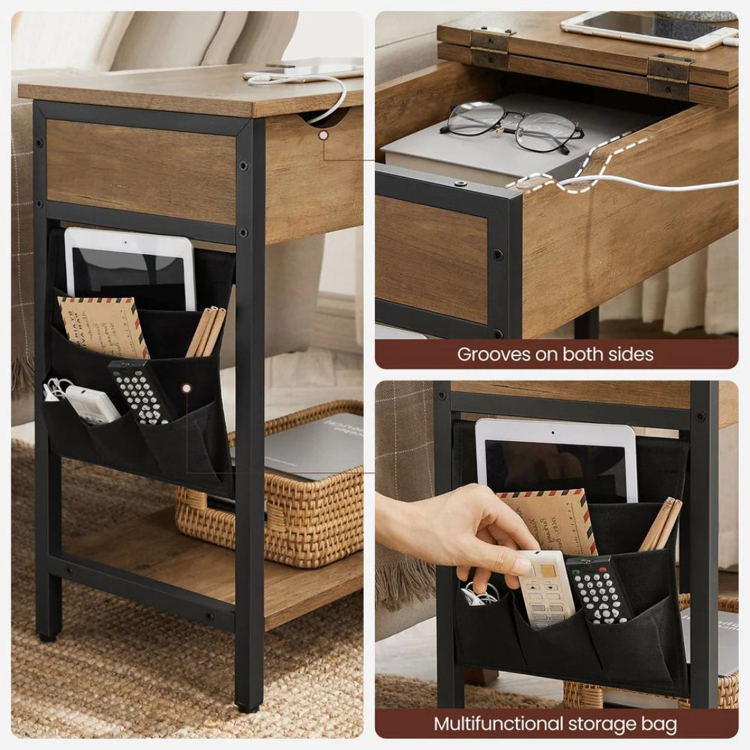 End Table With USB Ports And Power Outlets Storage Shelf