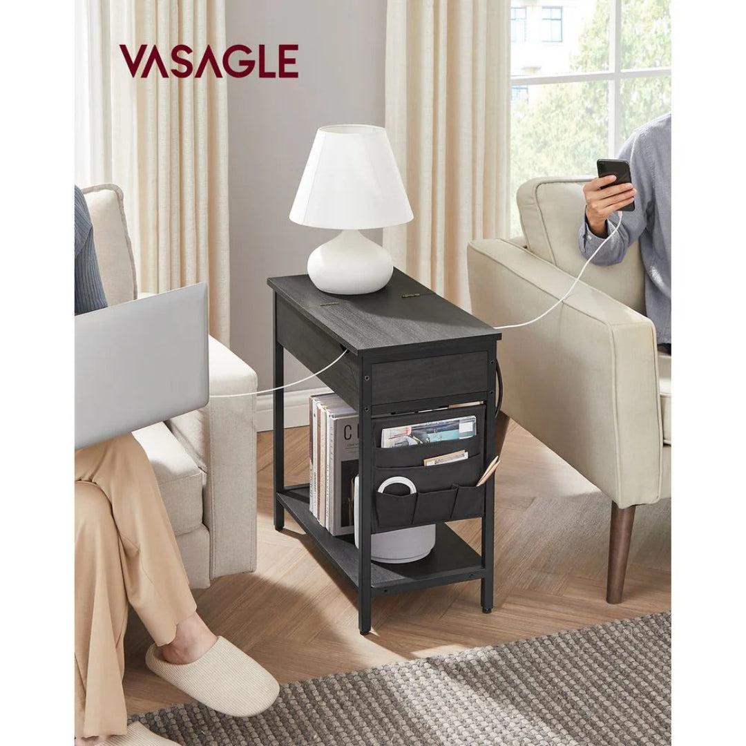 End Table With USB Ports And Power Outlets Storage Shelf