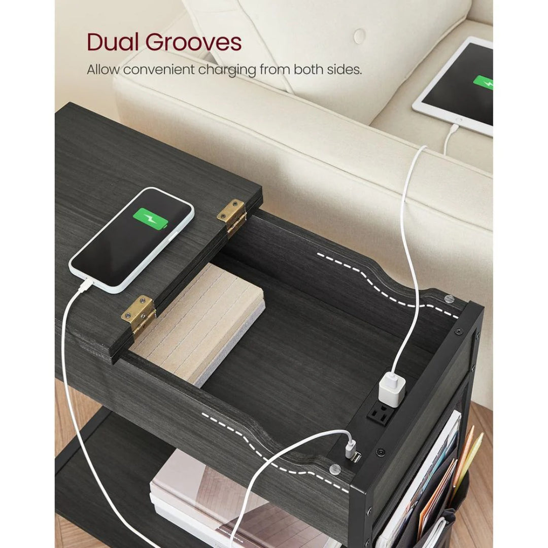 End Table With USB Ports And Power Outlets Storage Shelf