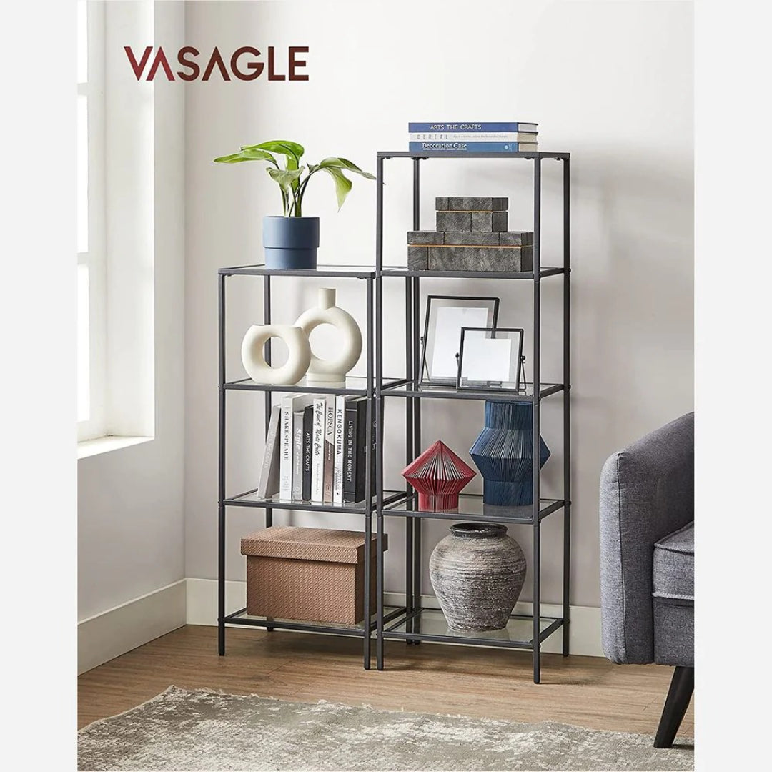 Tempered Glass Bookcase 4 Or 5 Tier Slim Shelving Unit