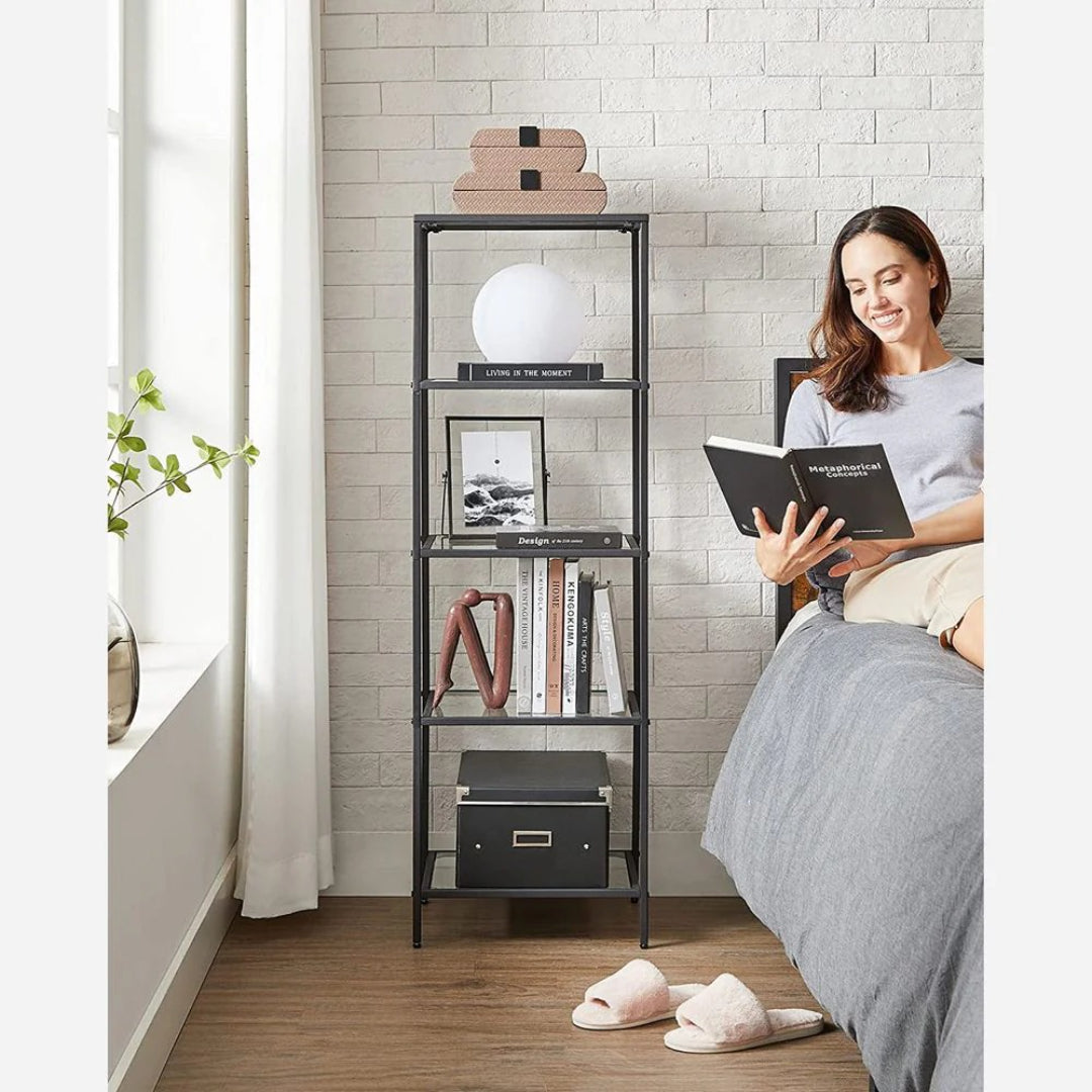 Tempered Glass Bookcase 4 Or 5 Tier Slim Shelving Unit