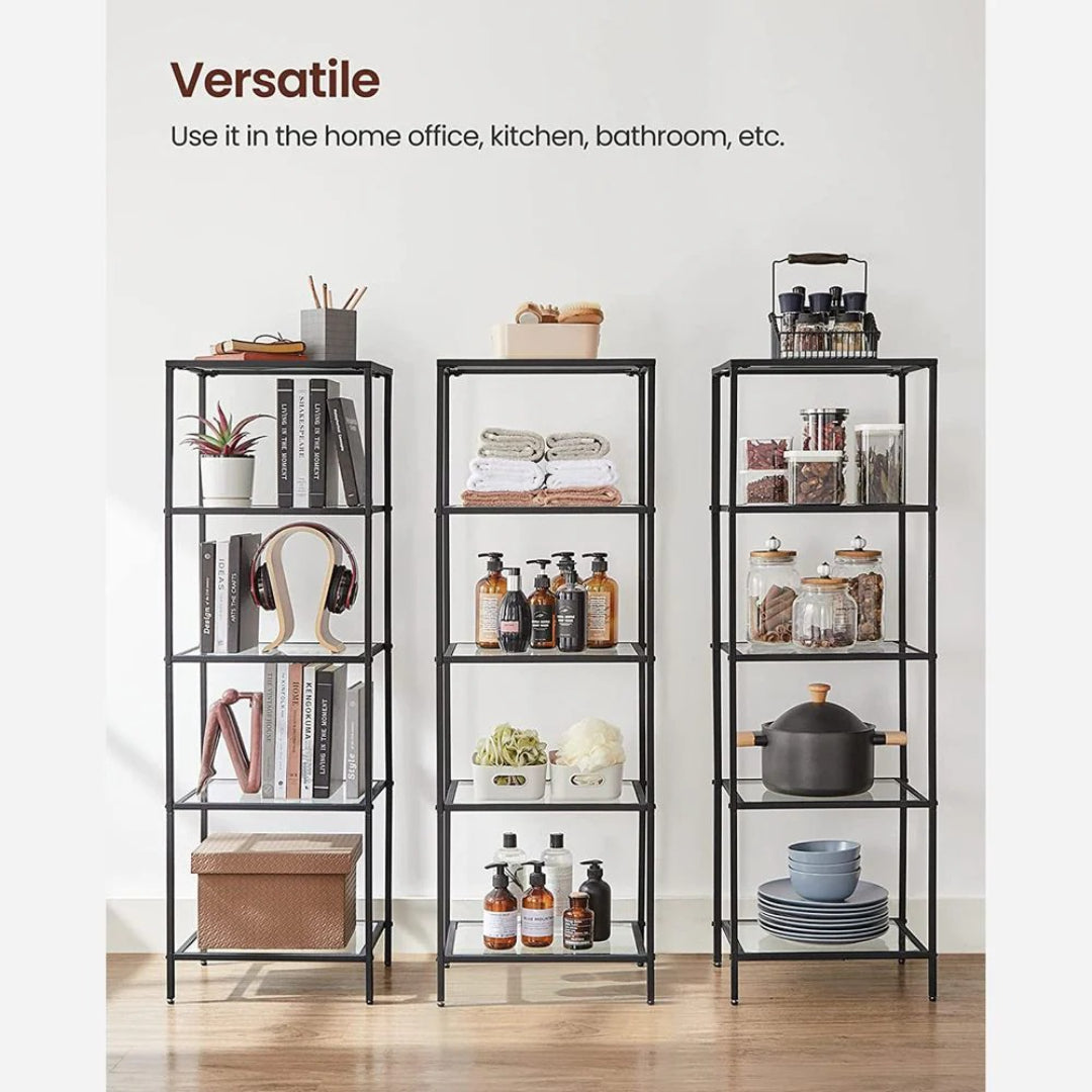 Tempered Glass Bookcase 4 Or 5 Tier Slim Shelving Unit