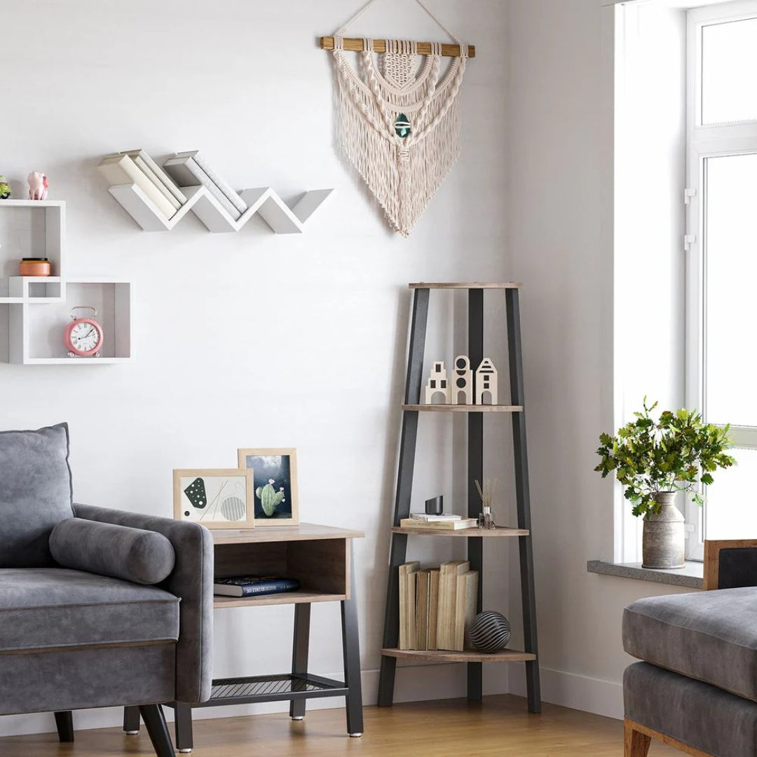 4 Tier Corner Bookshelf, 49.2 Inch Space Saving Storage Shelf