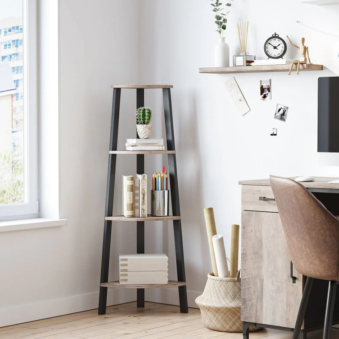 4 Tier Corner Bookshelf, 49.2 Inch Space Saving Storage Shelf