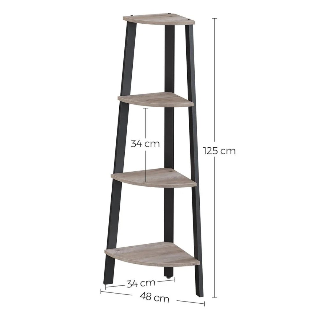 4 Tier Corner Bookshelf Industrial Storage Display Shelf