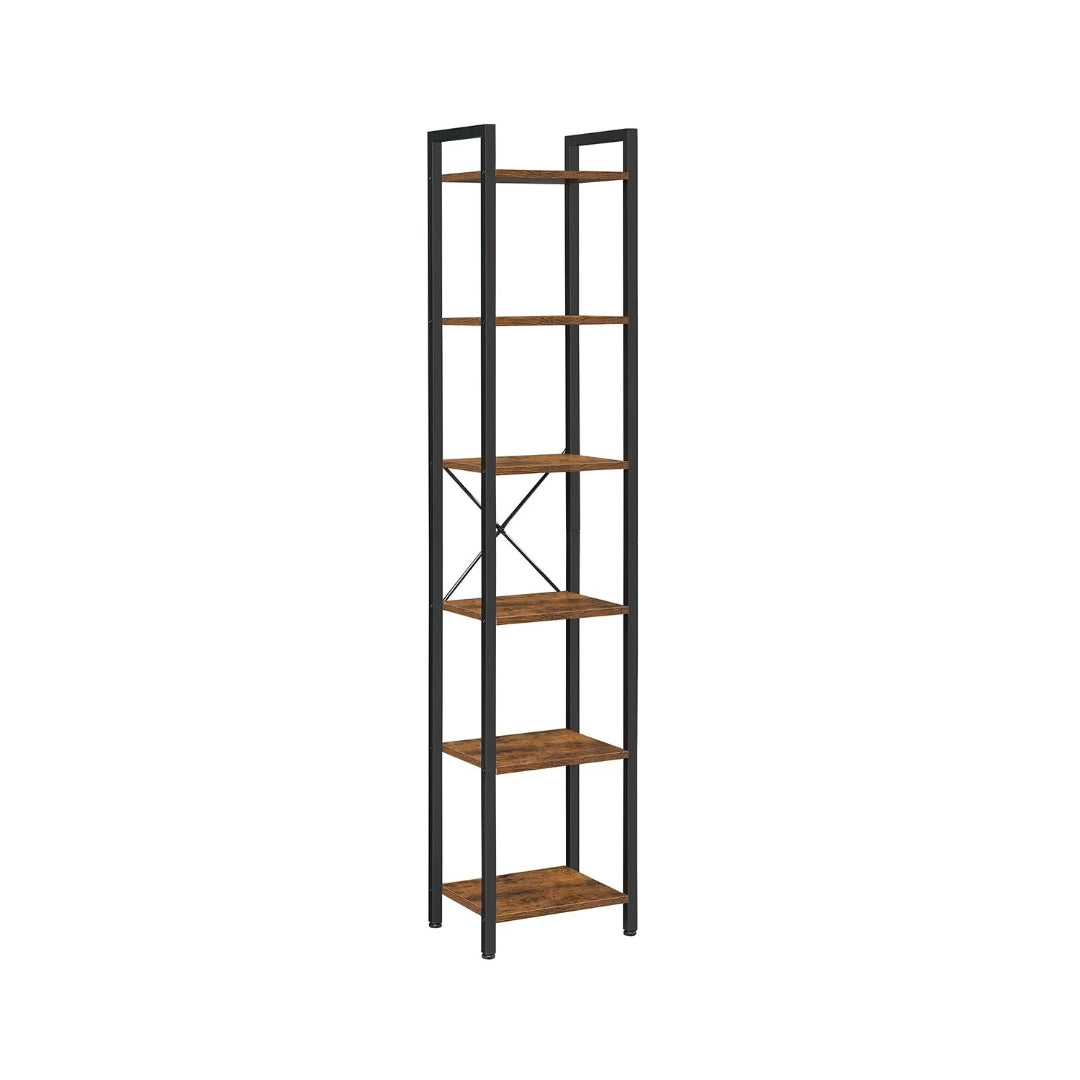 6 Tier Narrow Bookcase With Steel Frame, 73.8 Inch Storage Shelf