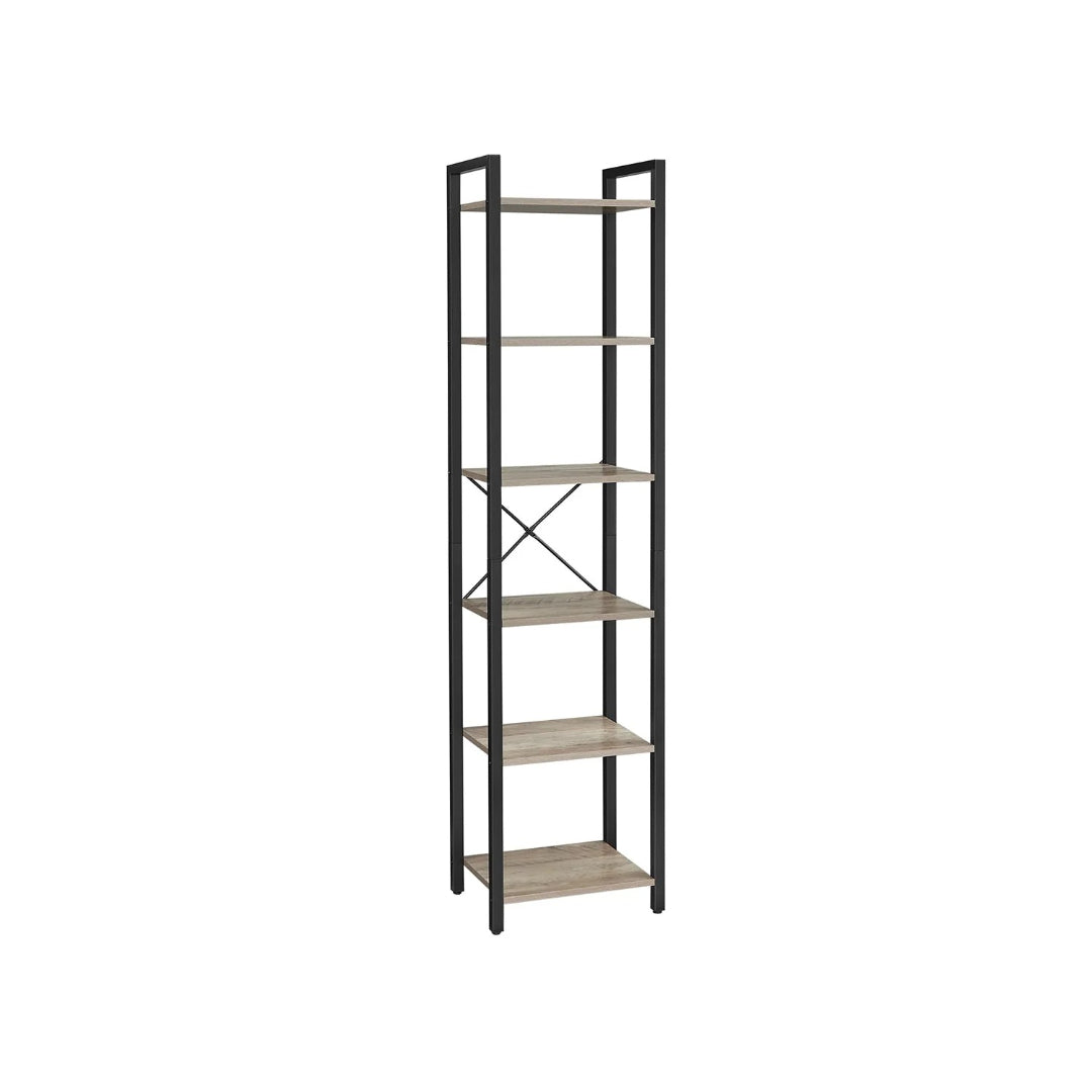 6 Tier Narrow Bookcase With Steel Frame, 73.8 Inch Storage Shelf