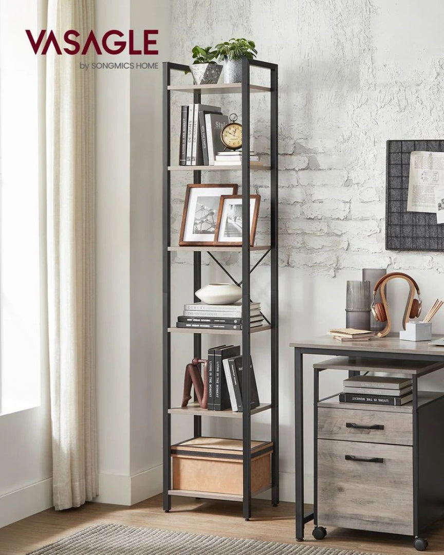 6 Tier Narrow Bookcase With Steel Frame, 73.8 Inch Storage Shelf