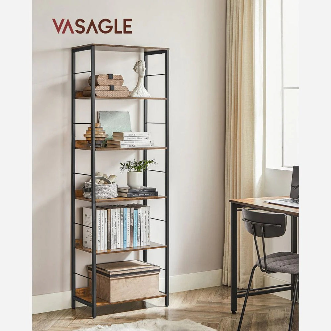 6 Tier Industrial Bookshelf, 70.1 Inch Storage Bookcase