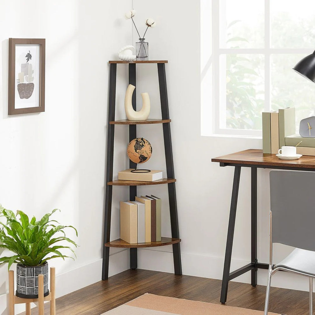 4 Tier Corner Bookshelf, 49.2 Inch Space Saving Storage Shelf
