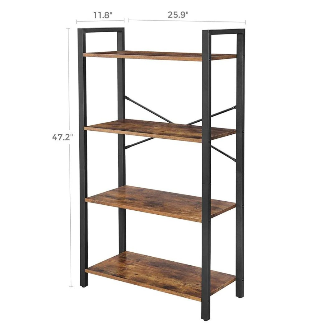 4 Tier Bookshelf With Steel Frame, 47.2 Inch Storage Shelf
