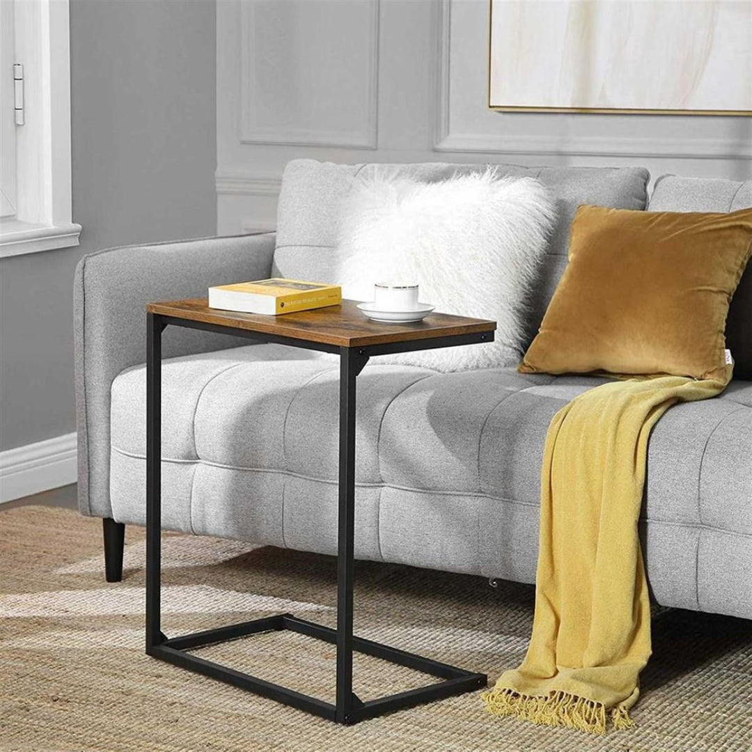 C-Shaped End Table for Couch or Sofa, Rustic Laptop Side Table