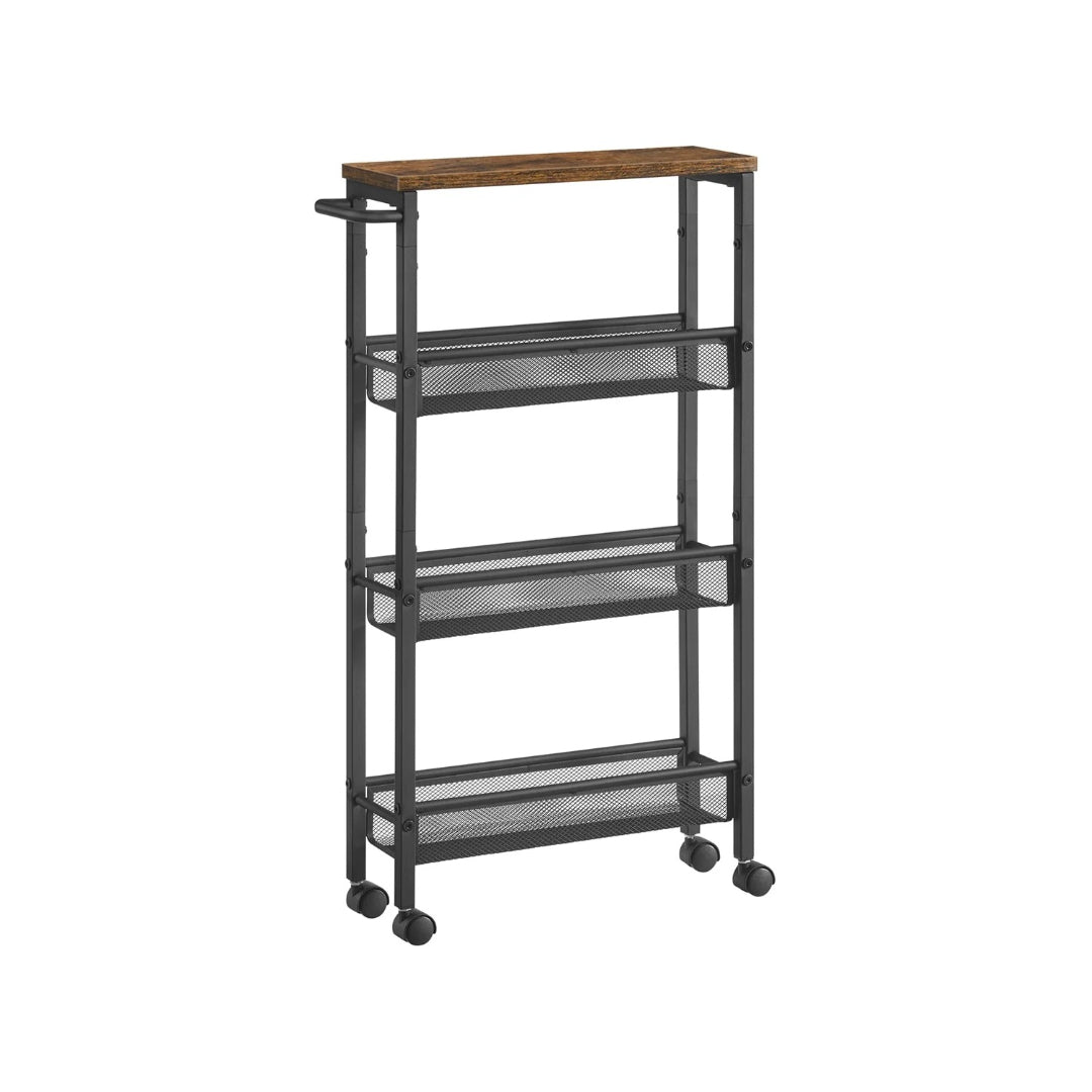 4 Tier Slim Rolling Storage Cart Narrow Utility Shelf