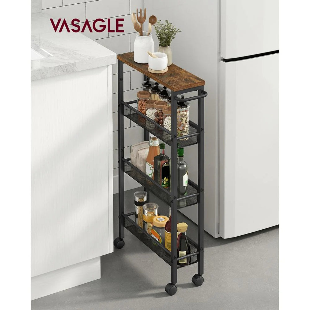 4 Tier Slim Rolling Storage Cart Narrow Utility Shelf