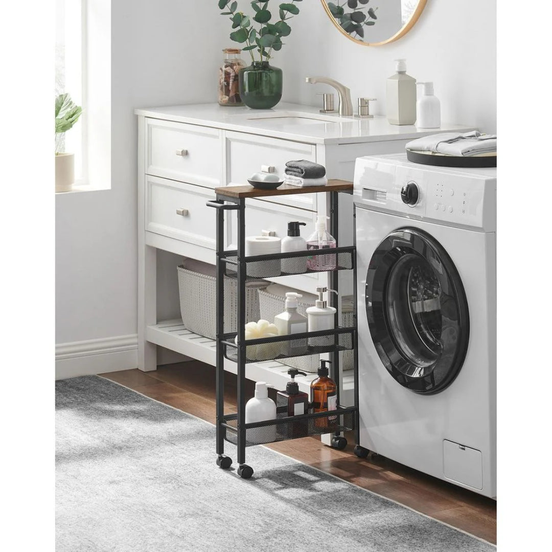 4 Tier Slim Rolling Storage Cart Narrow Utility Shelf