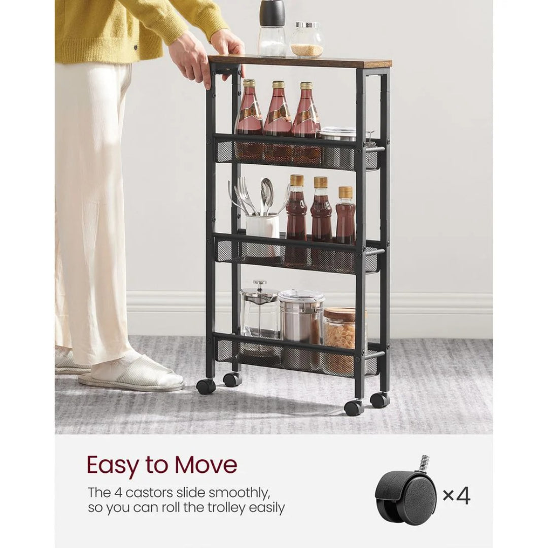 4 Tier Slim Rolling Storage Cart Narrow Utility Shelf