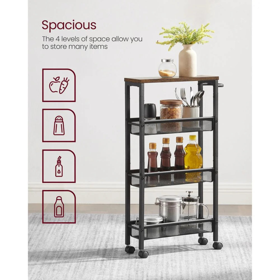 Slim Rolling Storage Cart 4 Or 5 Tier Narrow Utility