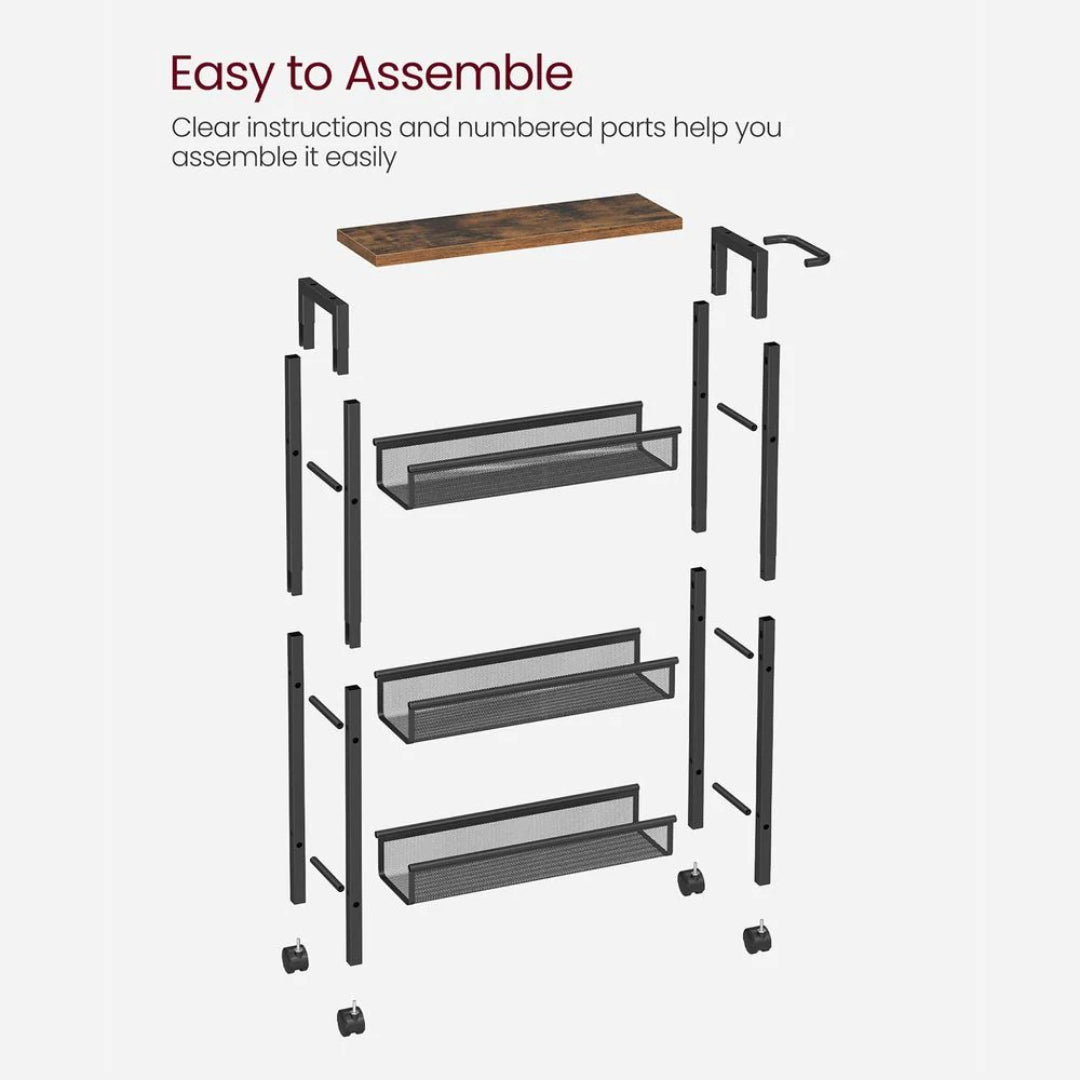 4 Tier Slim Rolling Storage Cart Narrow Utility Shelf
