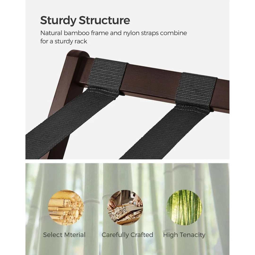 Folding Luggage Rack With Storage Shelf Bamboo Suitcase Stand