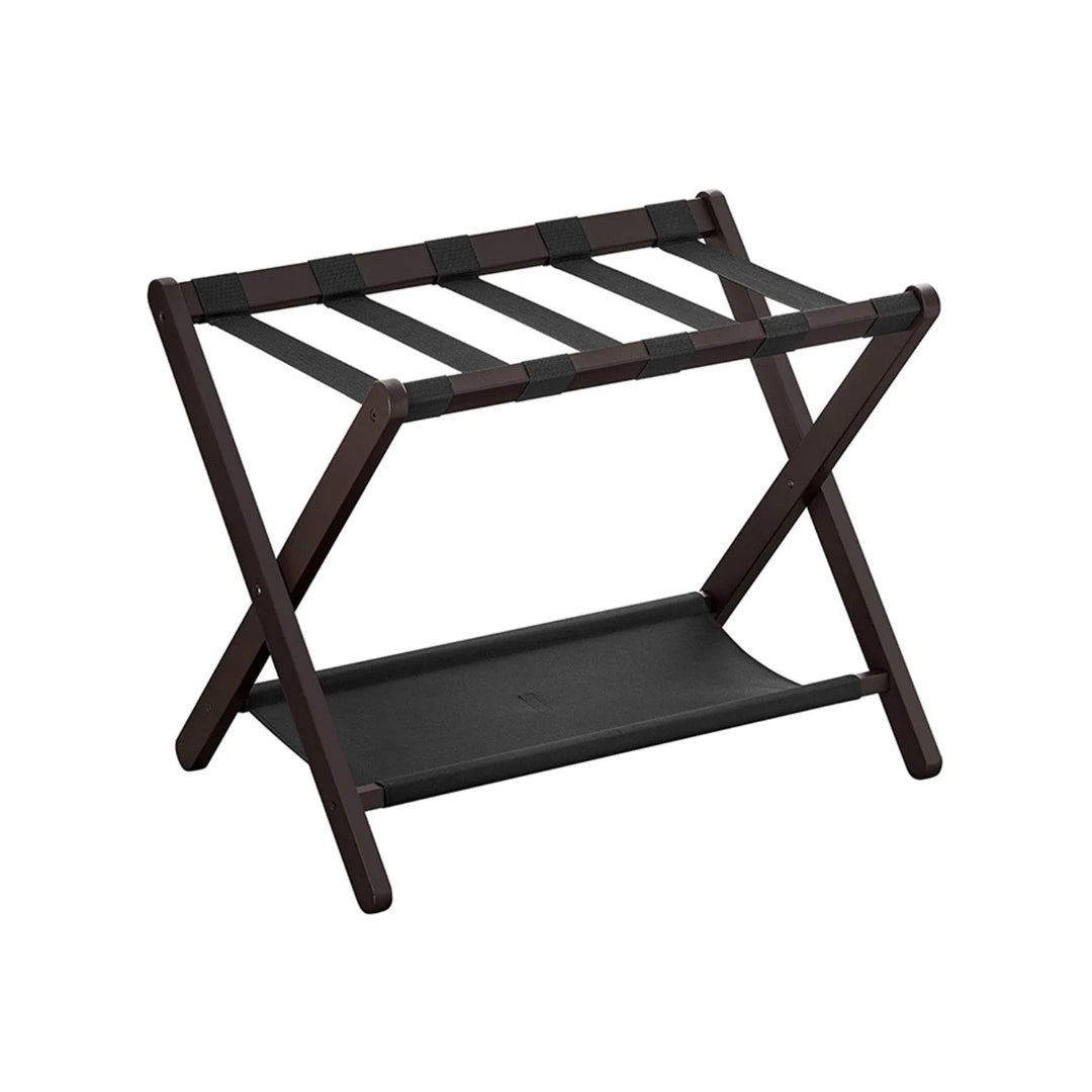 Folding Luggage Rack With Storage Shelf Bamboo Suitcase Stand – product view 1 | Ridgefield New York