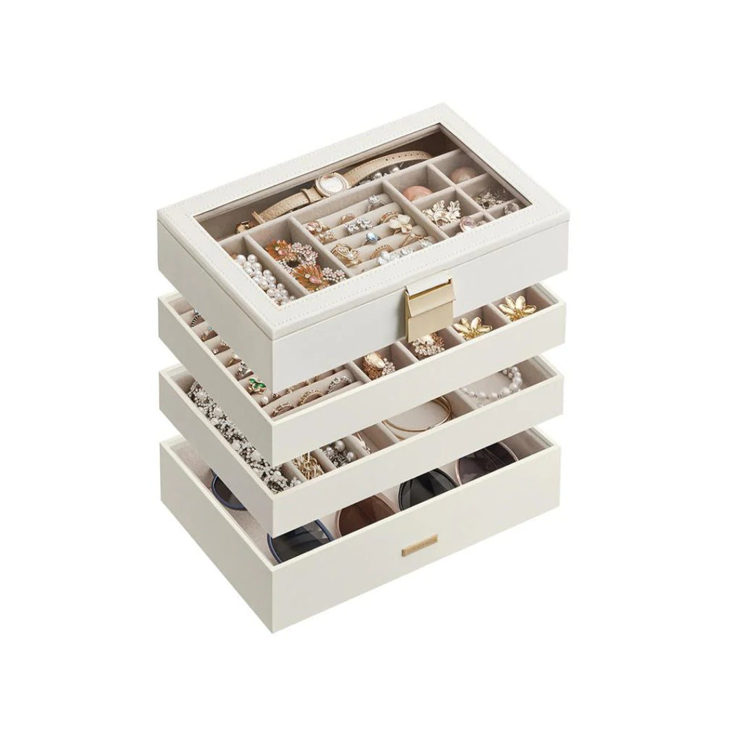 Stackable Jewelry Organizer Trays With Glass Lid 2 To 6 Tier – product view 2 | Ridgefield New York